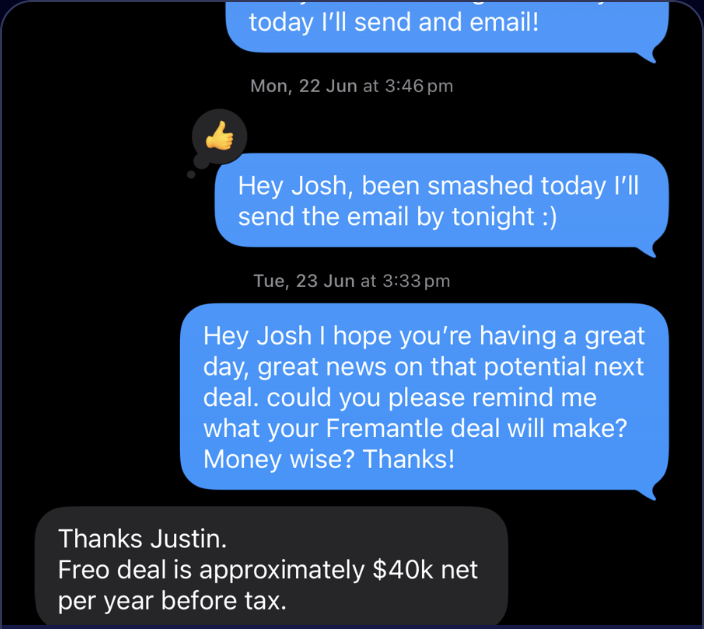 Josh confirms Fremantle deal nets $40K/yr